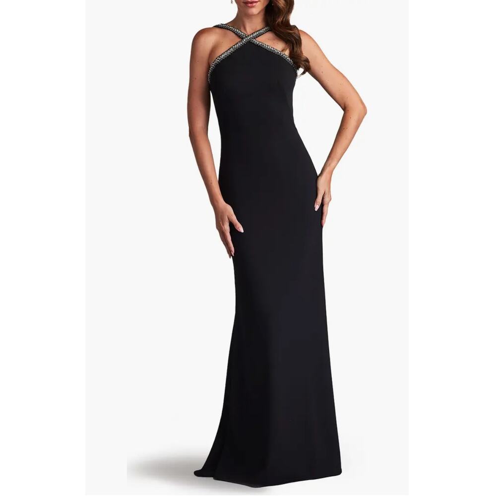 Sho By Tadashi Shoji Crystal Embellished Halter Gown Maxi Dress NWT